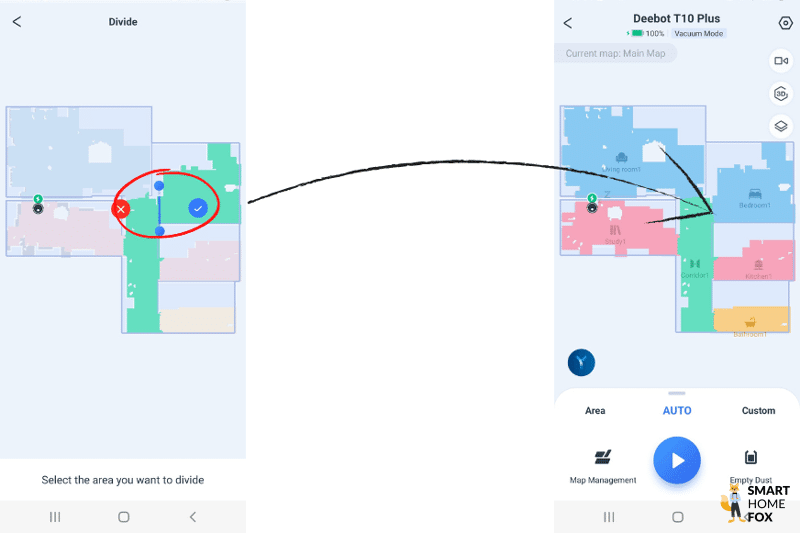 Eine Raumtrennung wird in der Ecovacs Deebot T10 App durchgeführt